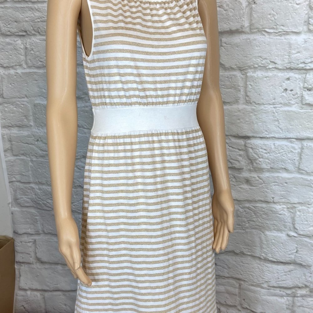 EXPRESS Dress Size Small Gold White Stripes Summer Dress Stains